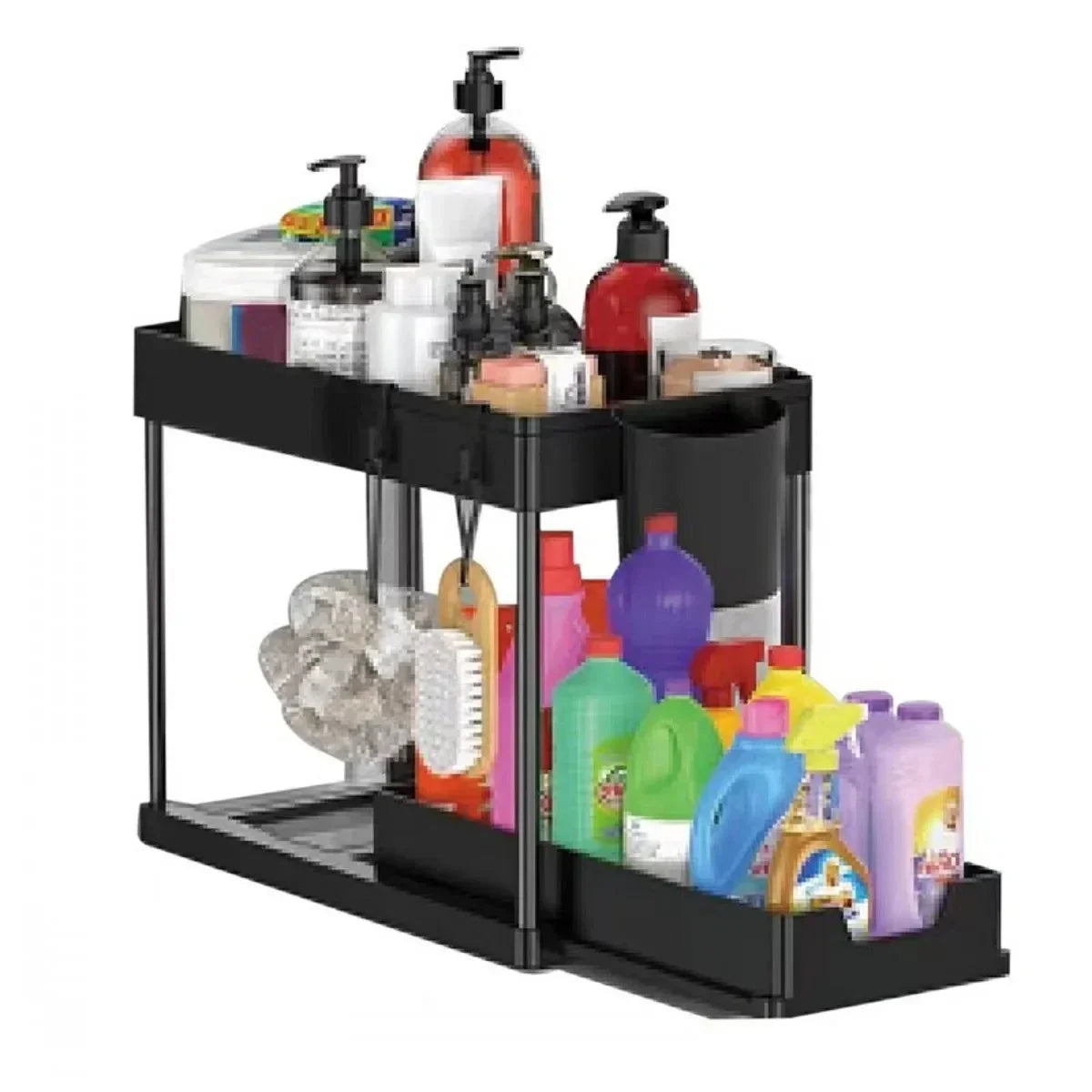 2-Tier Pull-Out Under-Sink Organizer with Side Hooks