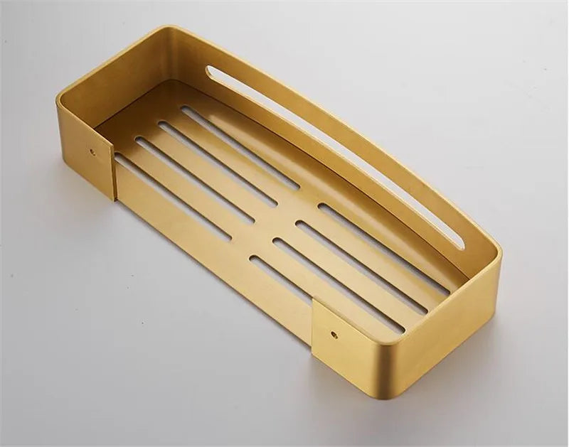 Brushed Gold Wall-Mounted Bathroom Shelf