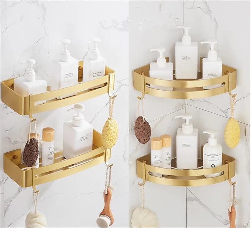Brushed Gold Wall-Mounted Bathroom Shelf