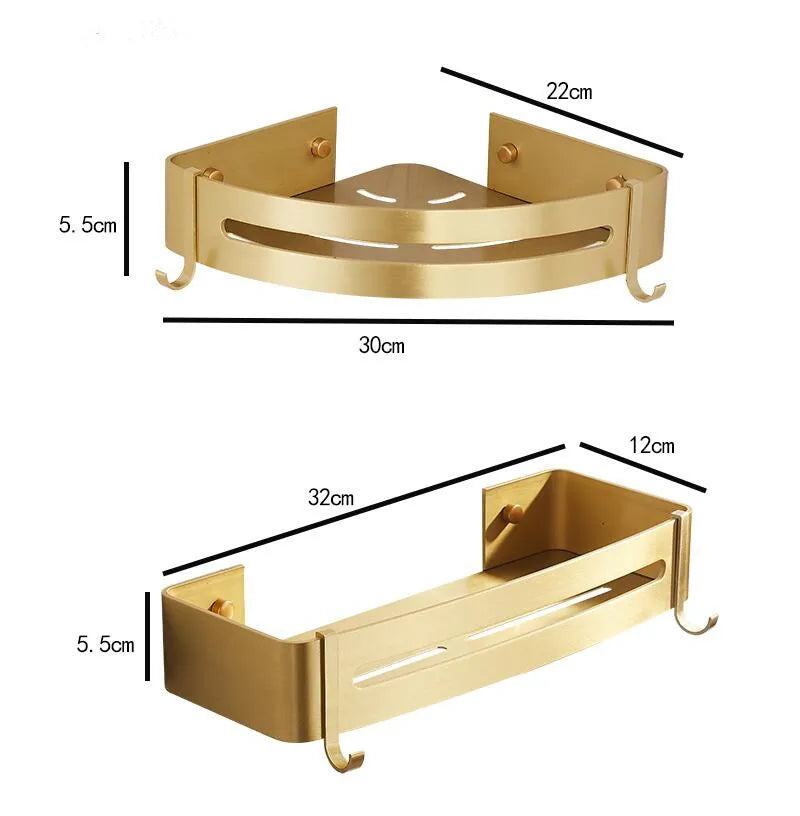 Brushed Gold Wall-Mounted Bathroom Shelf