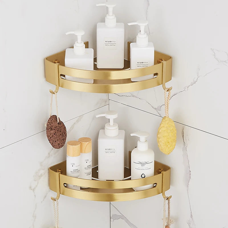 Brushed Gold Wall-Mounted Bathroom Shelf