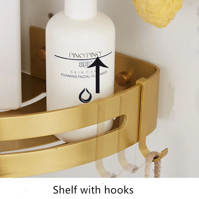 Brushed Gold Wall-Mounted Bathroom Shelf