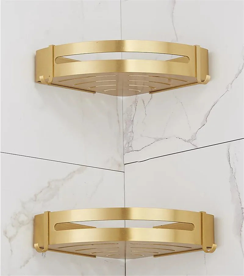 Brushed Gold Wall-Mounted Bathroom Shelf