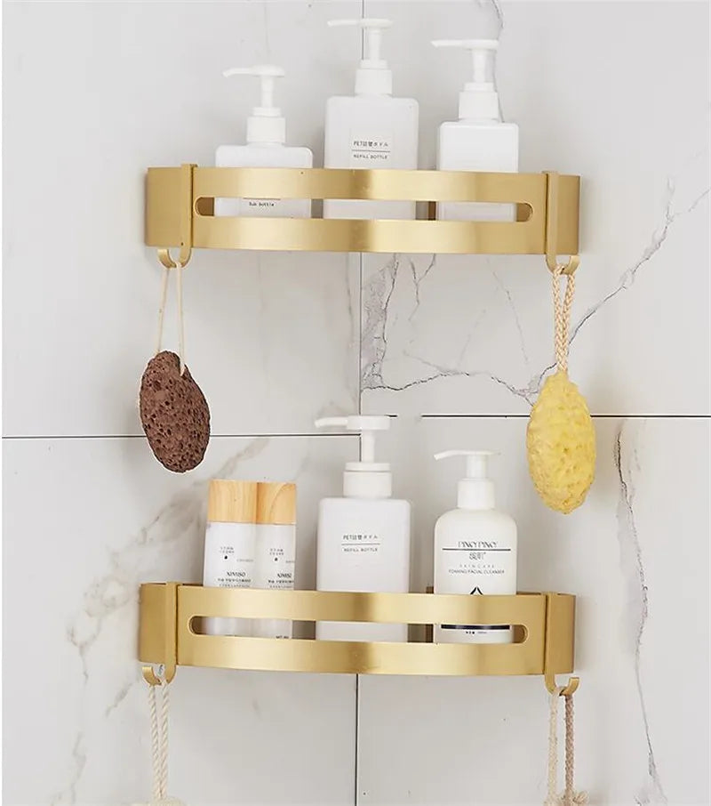 Brushed Gold Wall-Mounted Bathroom Shelf