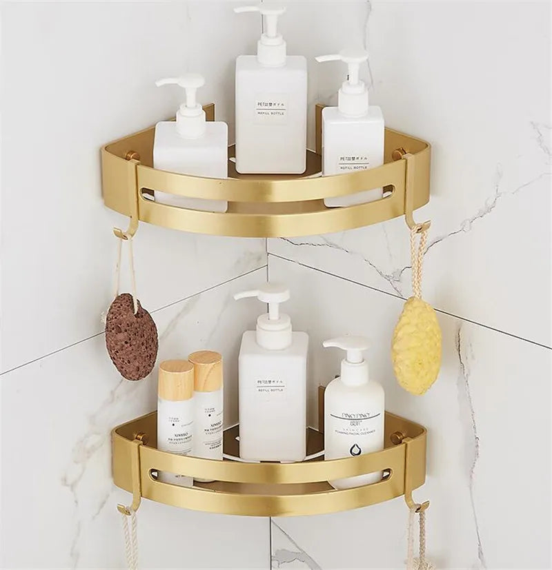 Brushed Gold Wall-Mounted Bathroom Shelf