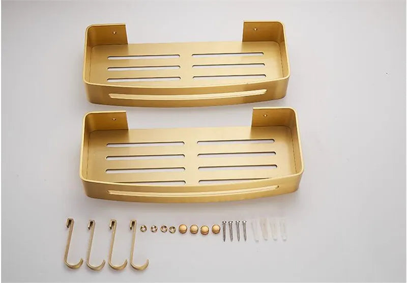 Brushed Gold Wall-Mounted Bathroom Shelf