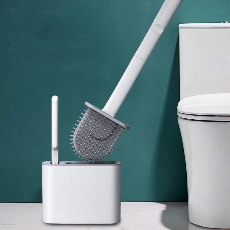 Flat-Head Silicone Toilet Brush Set