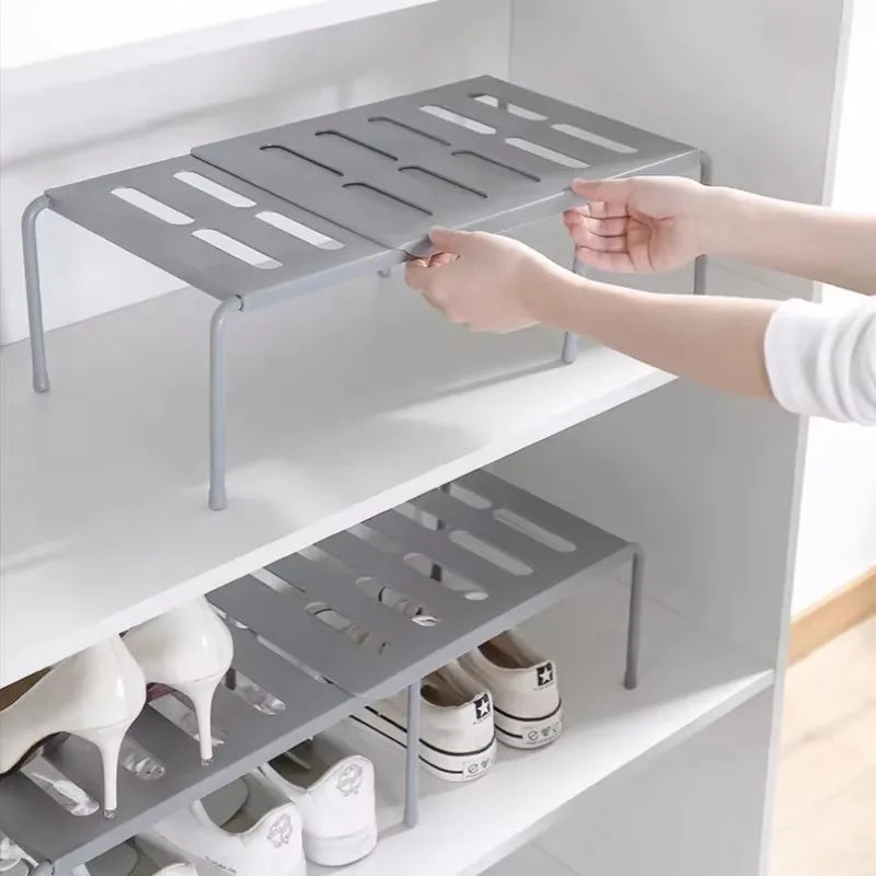 Expandable white and gray multipurpose storage rack