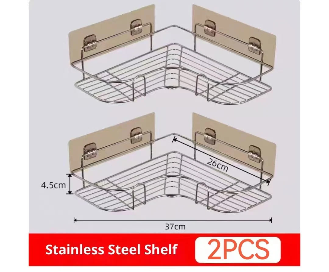 Dual-Tier Stainless Steel Corner Shelf