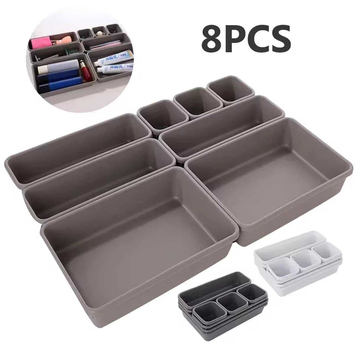 8-Piece Drawer Organizer Tray Set