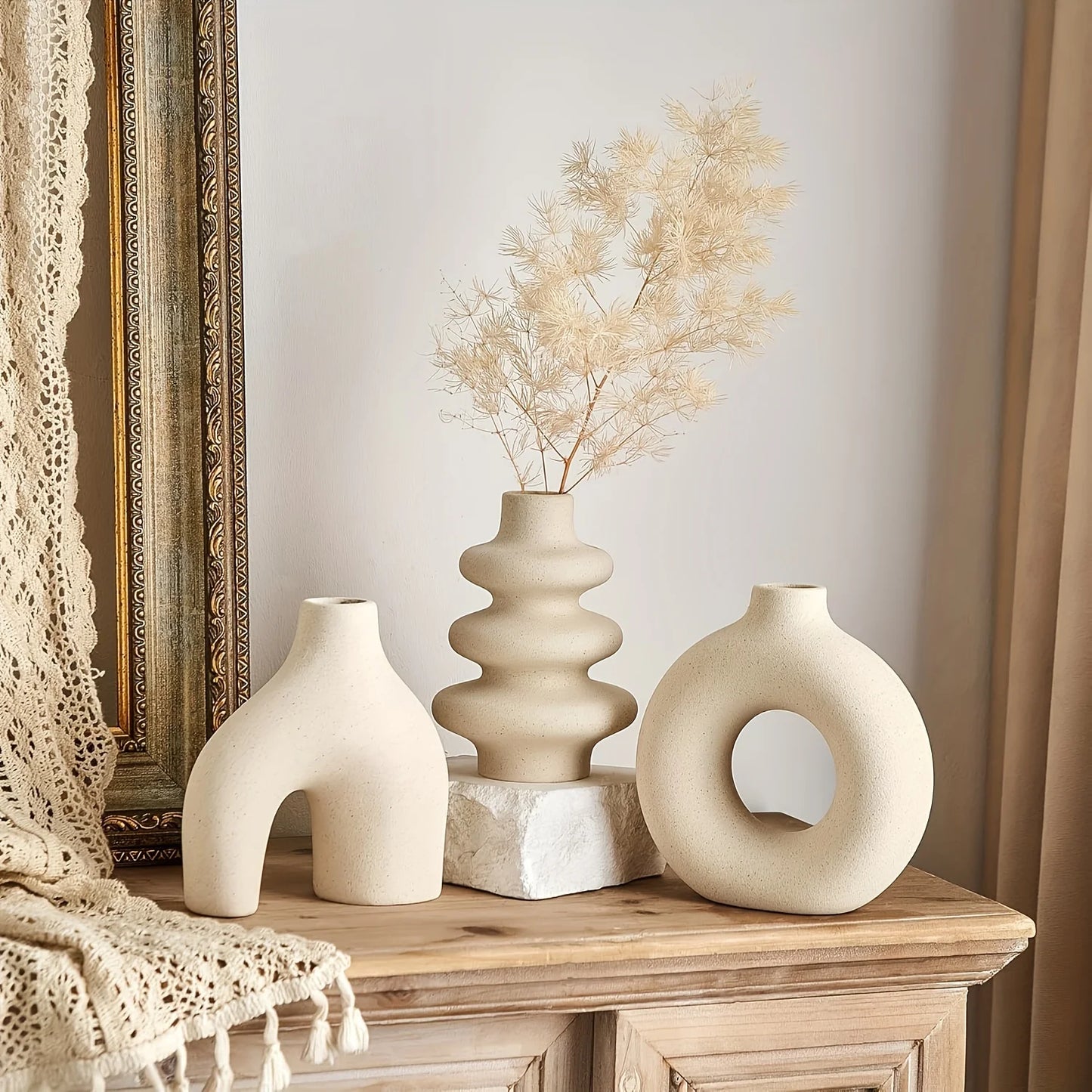 Bohemian two-piece ceramic vase set for tabletop decor