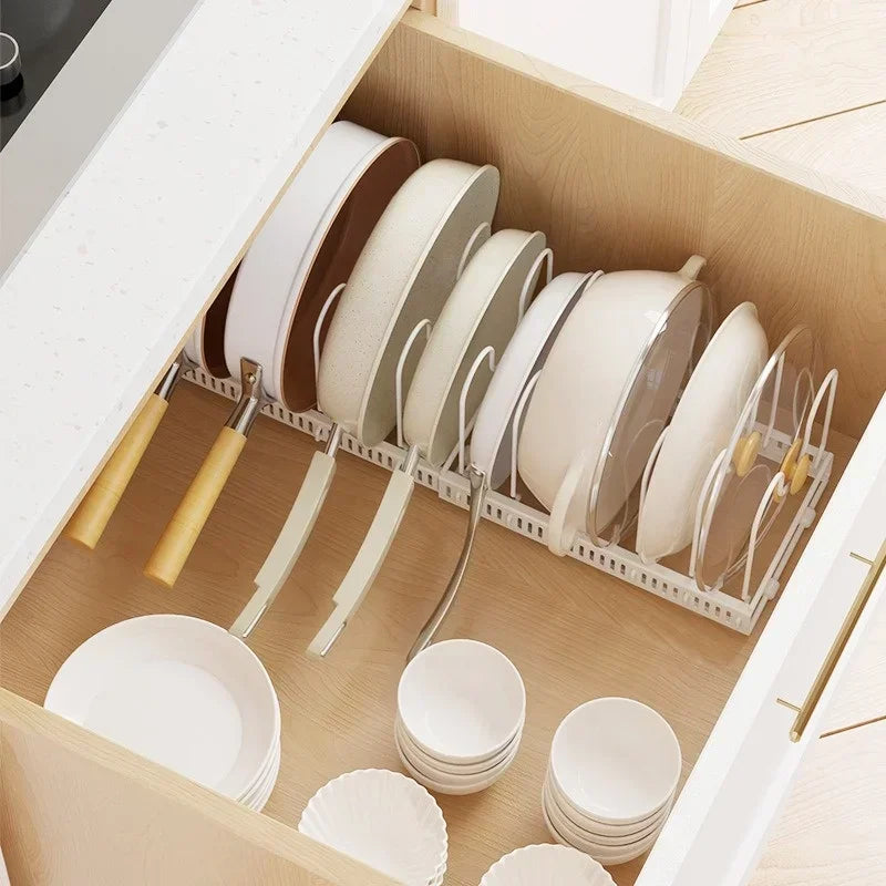 Adjustable Pot, Pan & Lid Organizer Rack