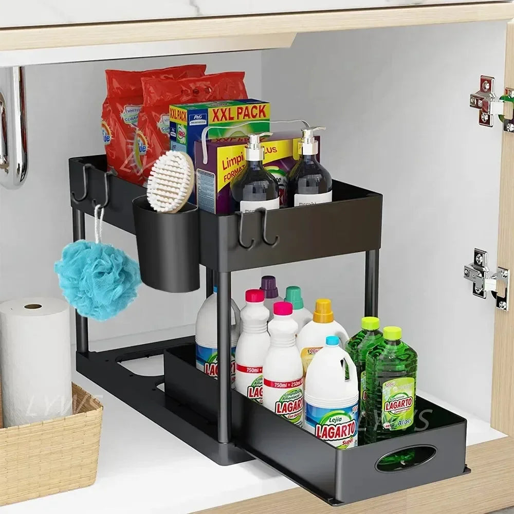 2-Tier Pull-Out Under-Sink Organizer with Side Hooks