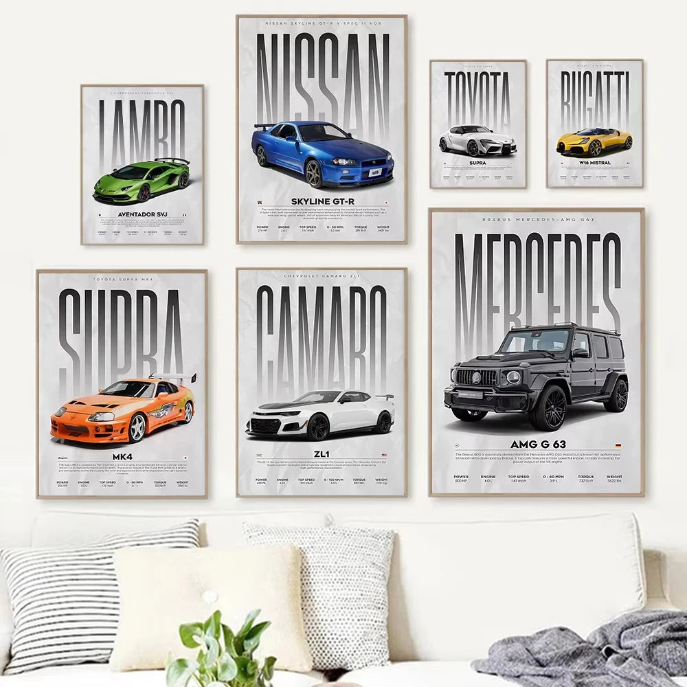 Luxury Sports Car Canvas Wall Art Collection