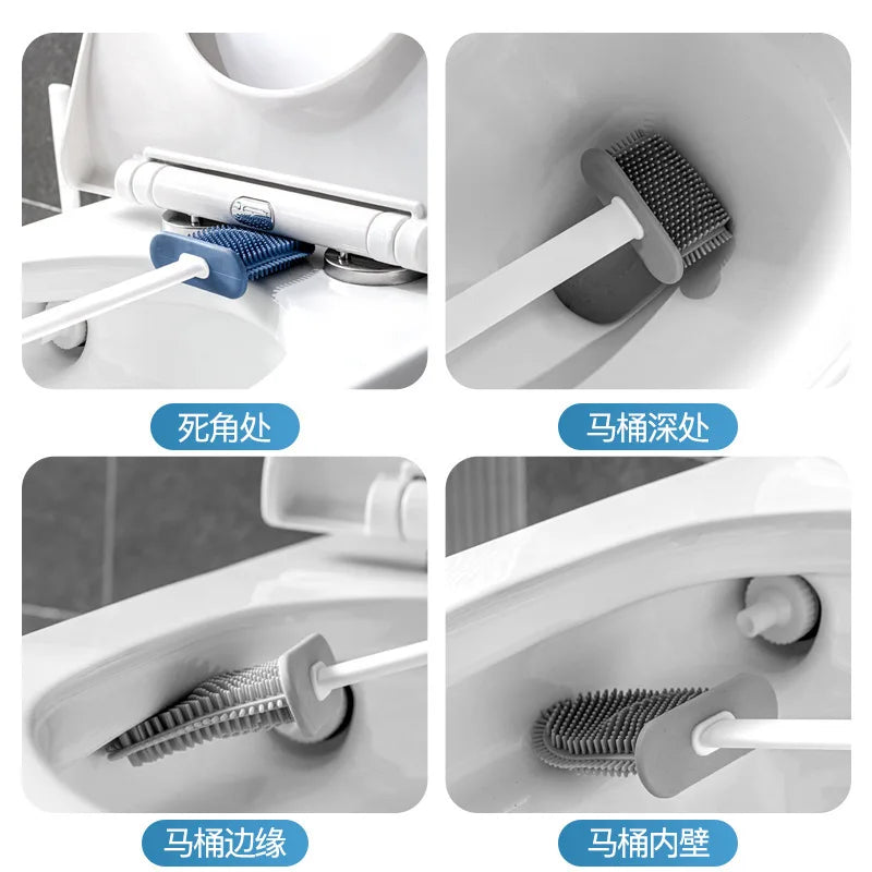 Flat-Head Silicone Toilet Brush Set