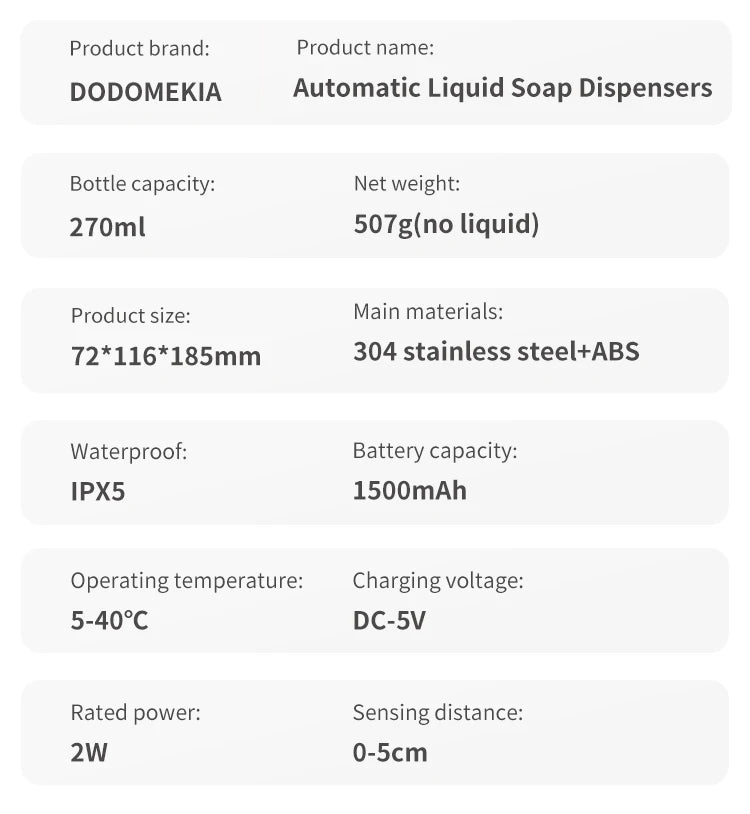 270 mL Stainless Steel Automatic Soap Dispenser
