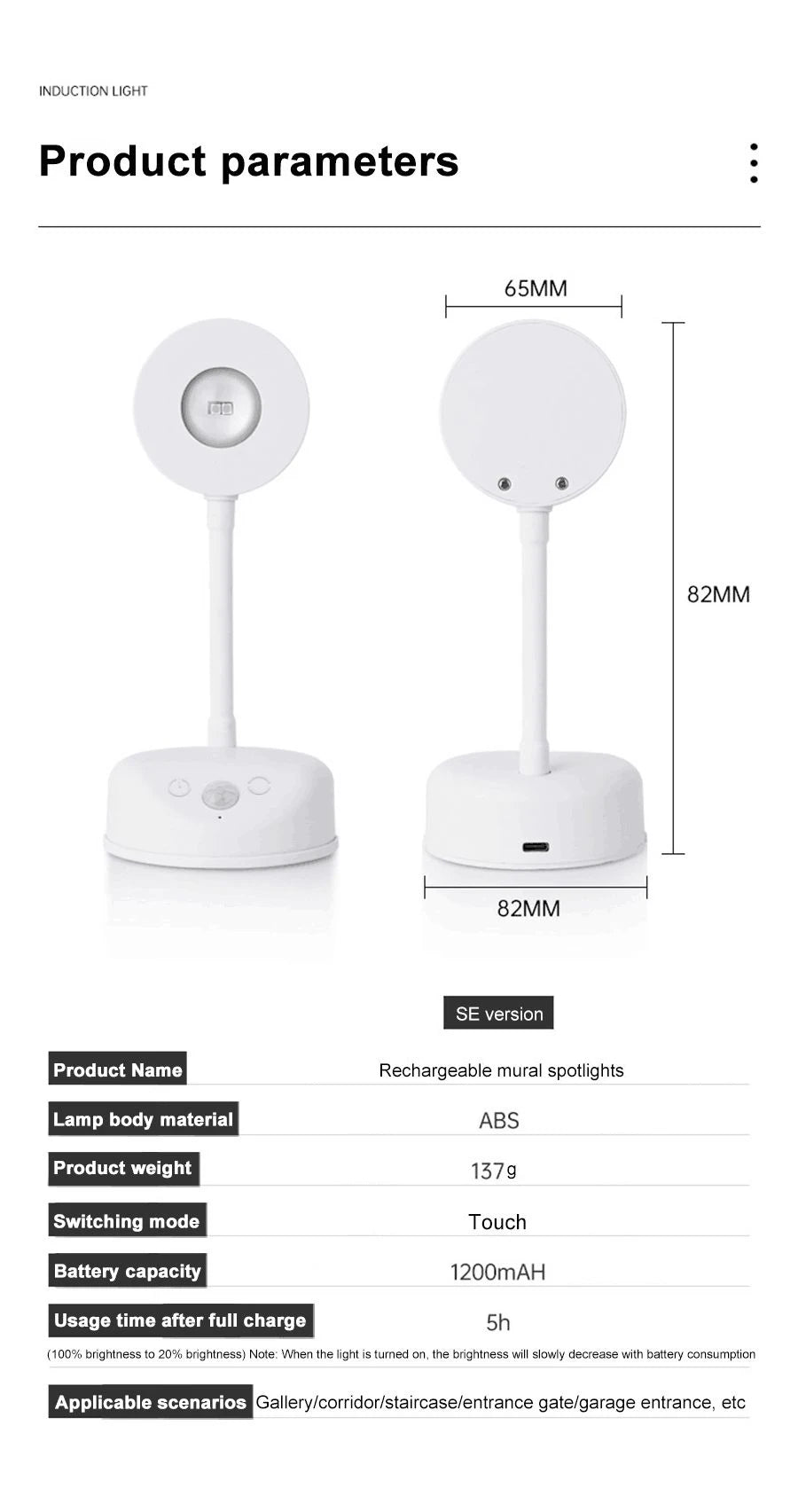 Rechargeable Motion Sensor Wall Spotlight