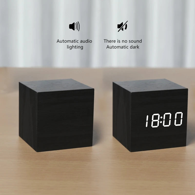 Wood-Look Voice-Control LED Alarm Clock
