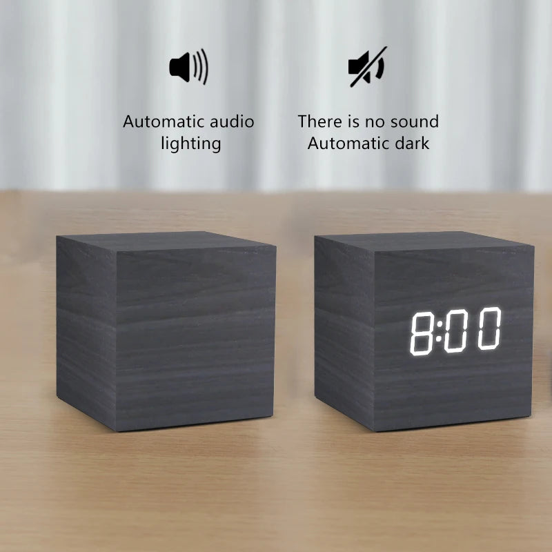 Wood-Look Voice-Control LED Alarm Clock