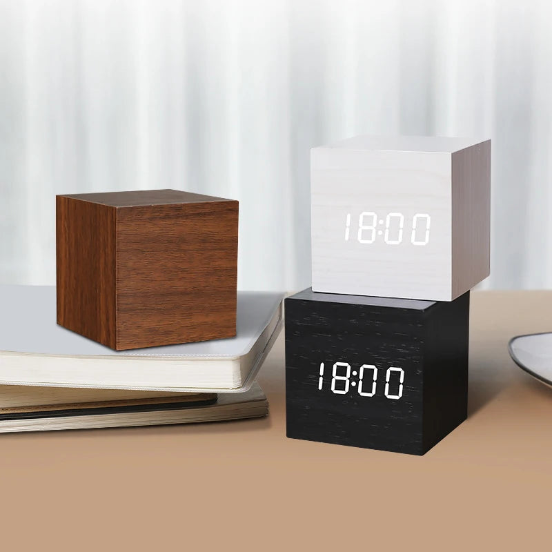 Wood-Look Voice-Control LED Alarm Clock