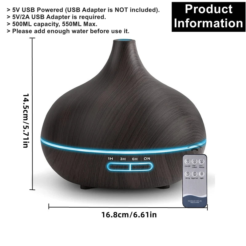 550ml Wood-Grain Essential Oil Diffuser