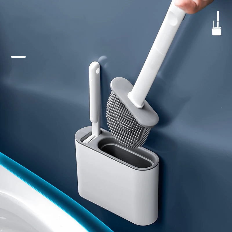 Flat-Head Silicone Toilet Brush Set