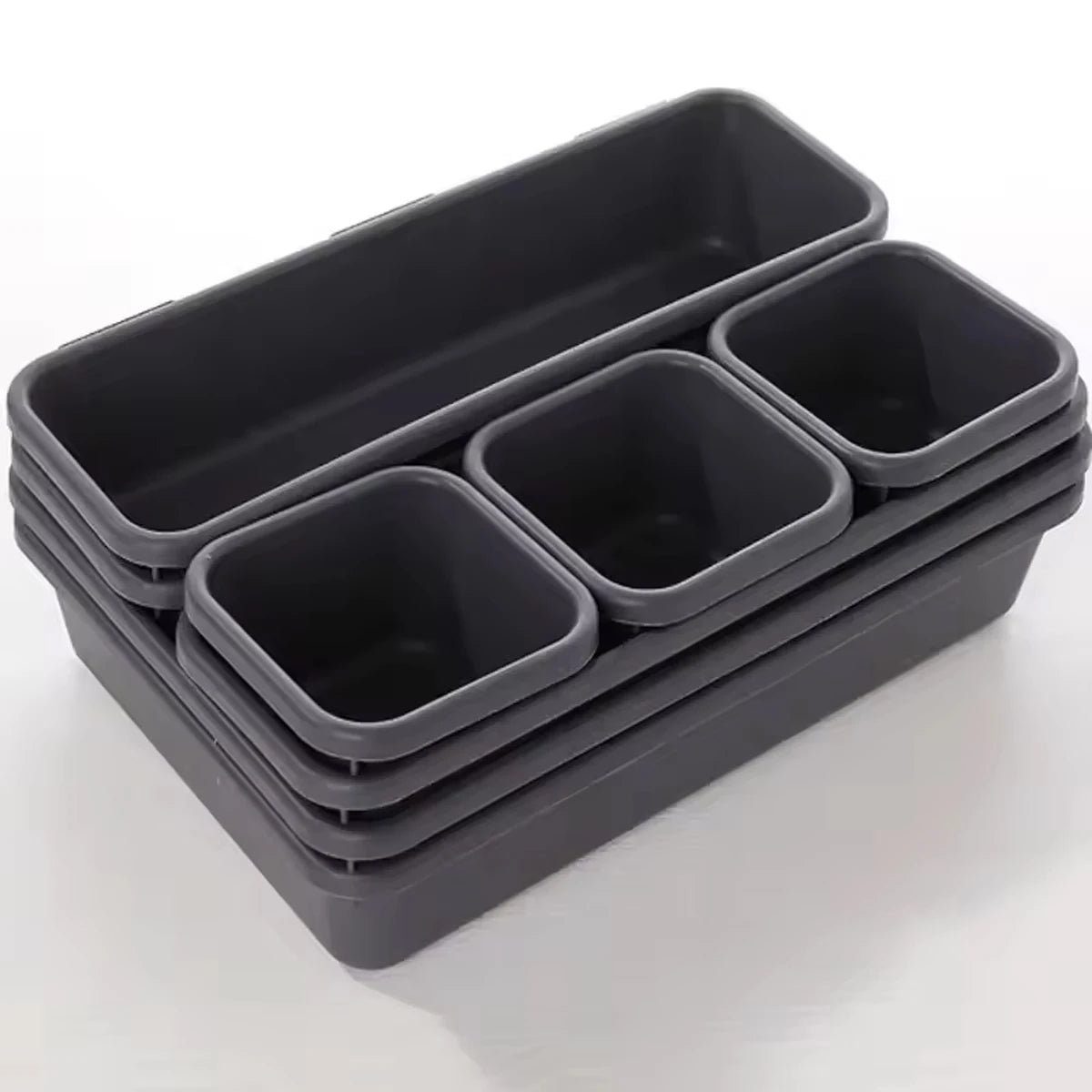 Eight-piece modular drawer organizer tray set