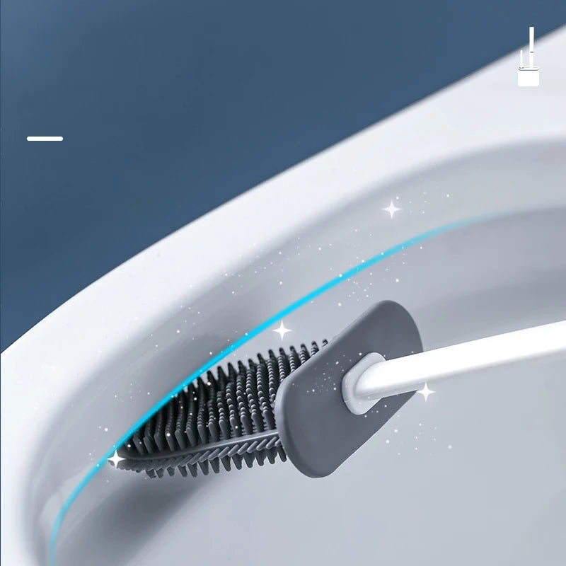 Flat-Head Silicone Toilet Brush Set