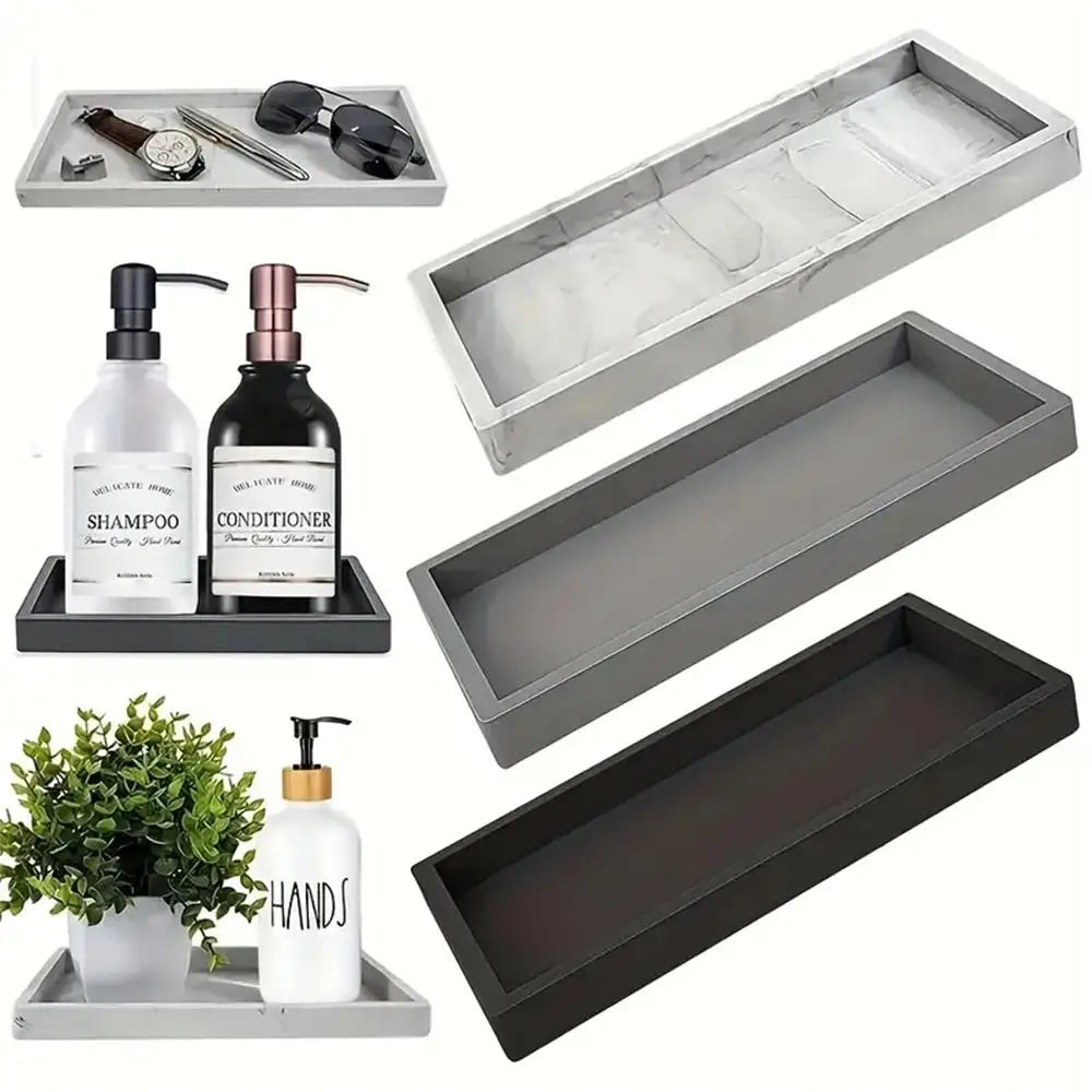 Rectangular vanity and countertop organizer tray