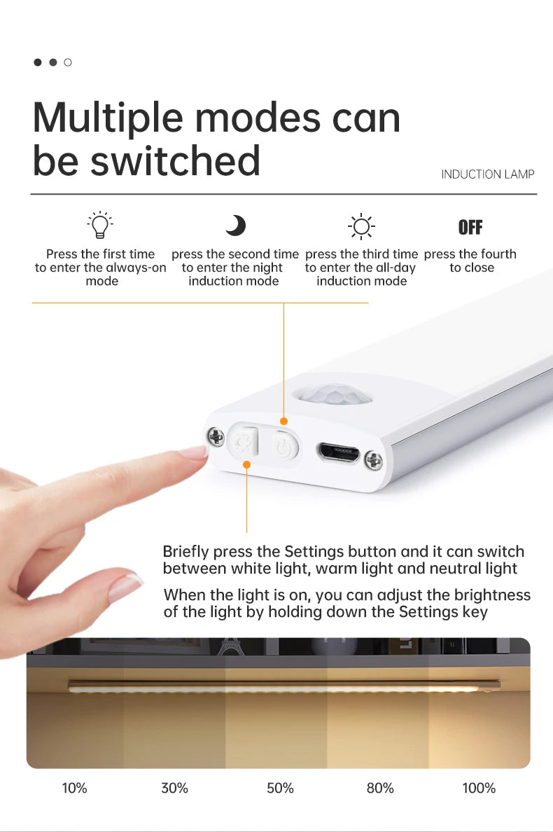 3-Color Rechargeable Motion Sensor Light Bar