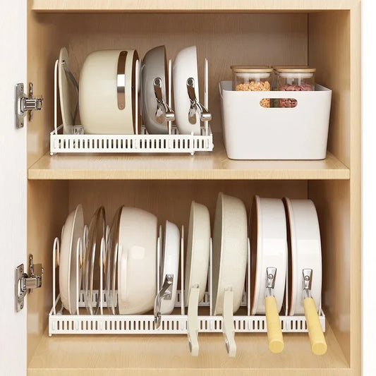 Adjustable Pot, Pan & Lid Organizer Rack