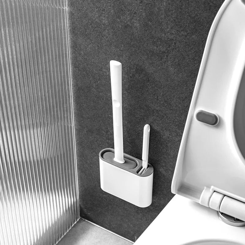 Flat-Head Silicone Toilet Brush Set