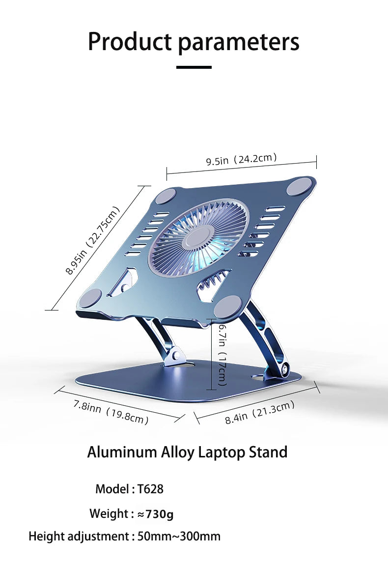 Adjustable Aluminum Laptop Stand with Cooling Fan