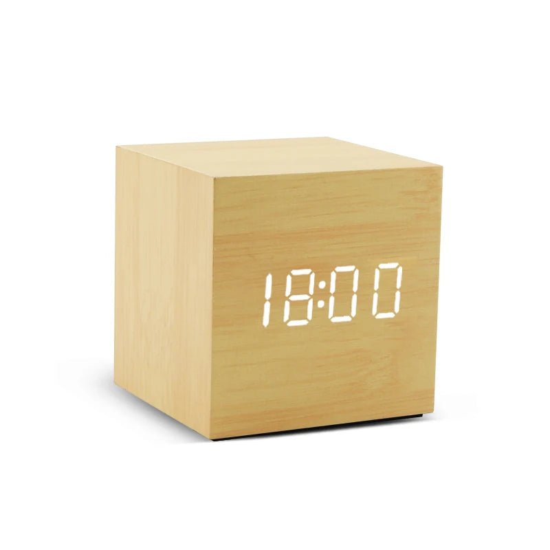 Wood-Look Voice-Control LED Alarm Clock