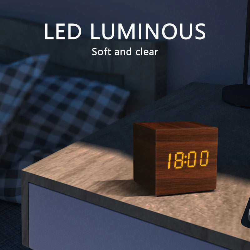 Wood-Look Voice-Control LED Alarm Clock