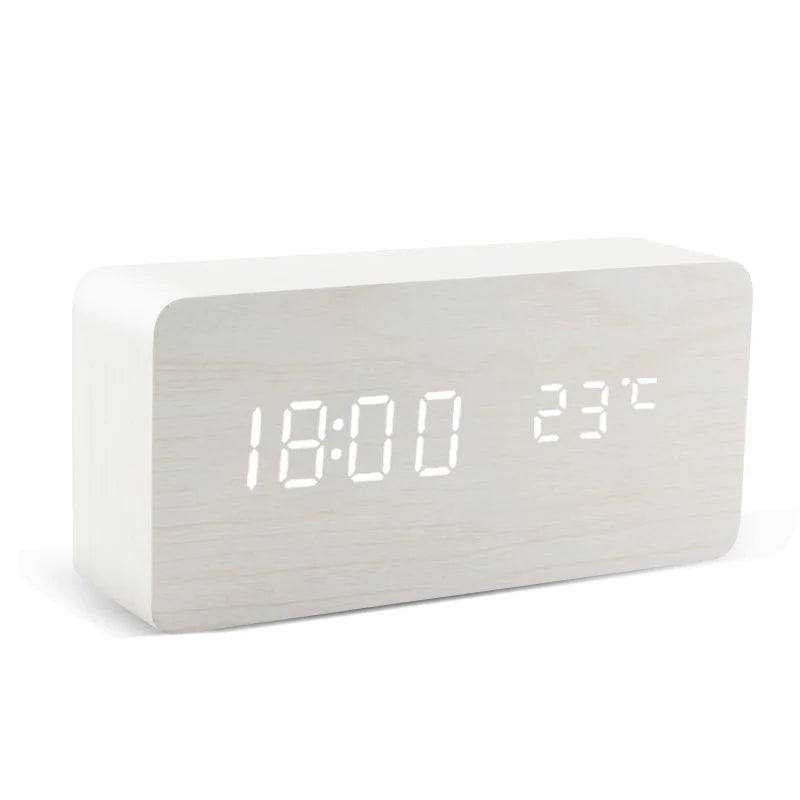 Wood-Look Voice-Control LED Alarm Clock