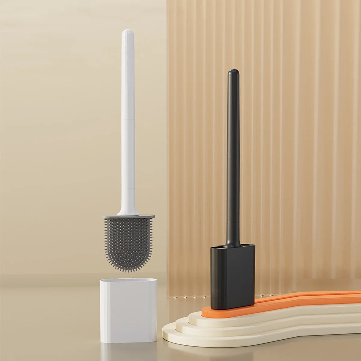 Compact Silicone Toilet Brush with Holder