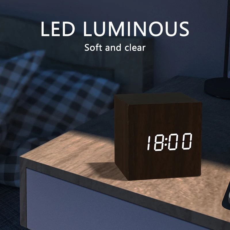 Wood-Look Voice-Control LED Alarm Clock