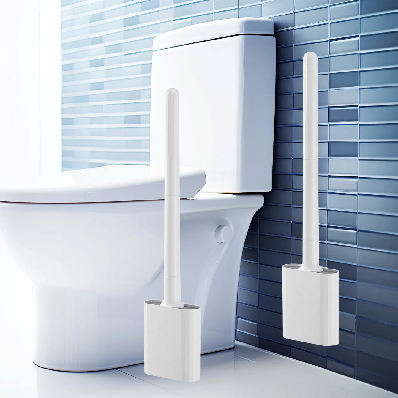 Compact Silicone Toilet Brush with Holder