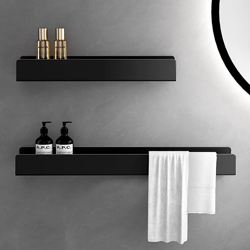 Slim aluminum wall-mounted bathroom organizer shelf