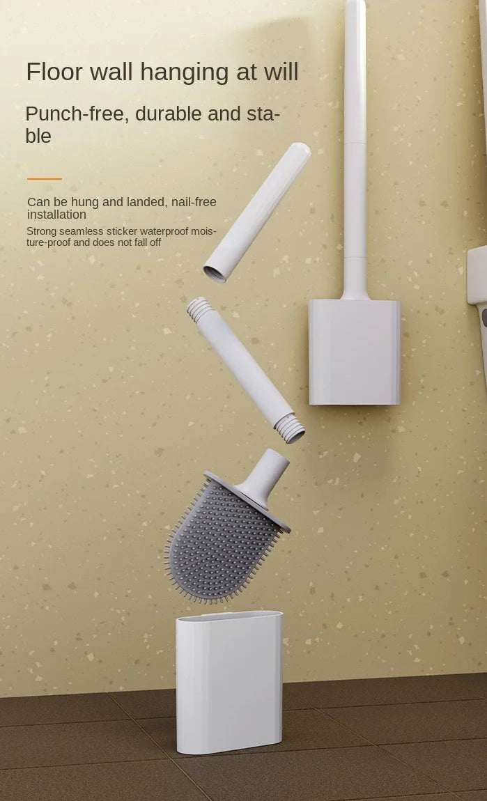 Compact Silicone Toilet Brush with Holder