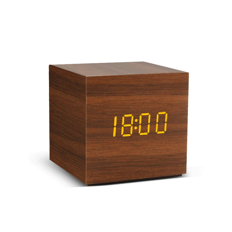 Wood-Look Voice-Control LED Alarm Clock