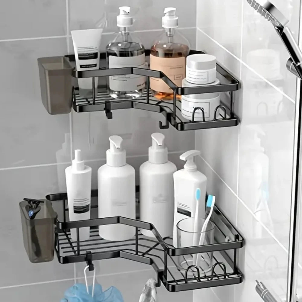 Dual-Tier Stainless Steel Corner Shelf