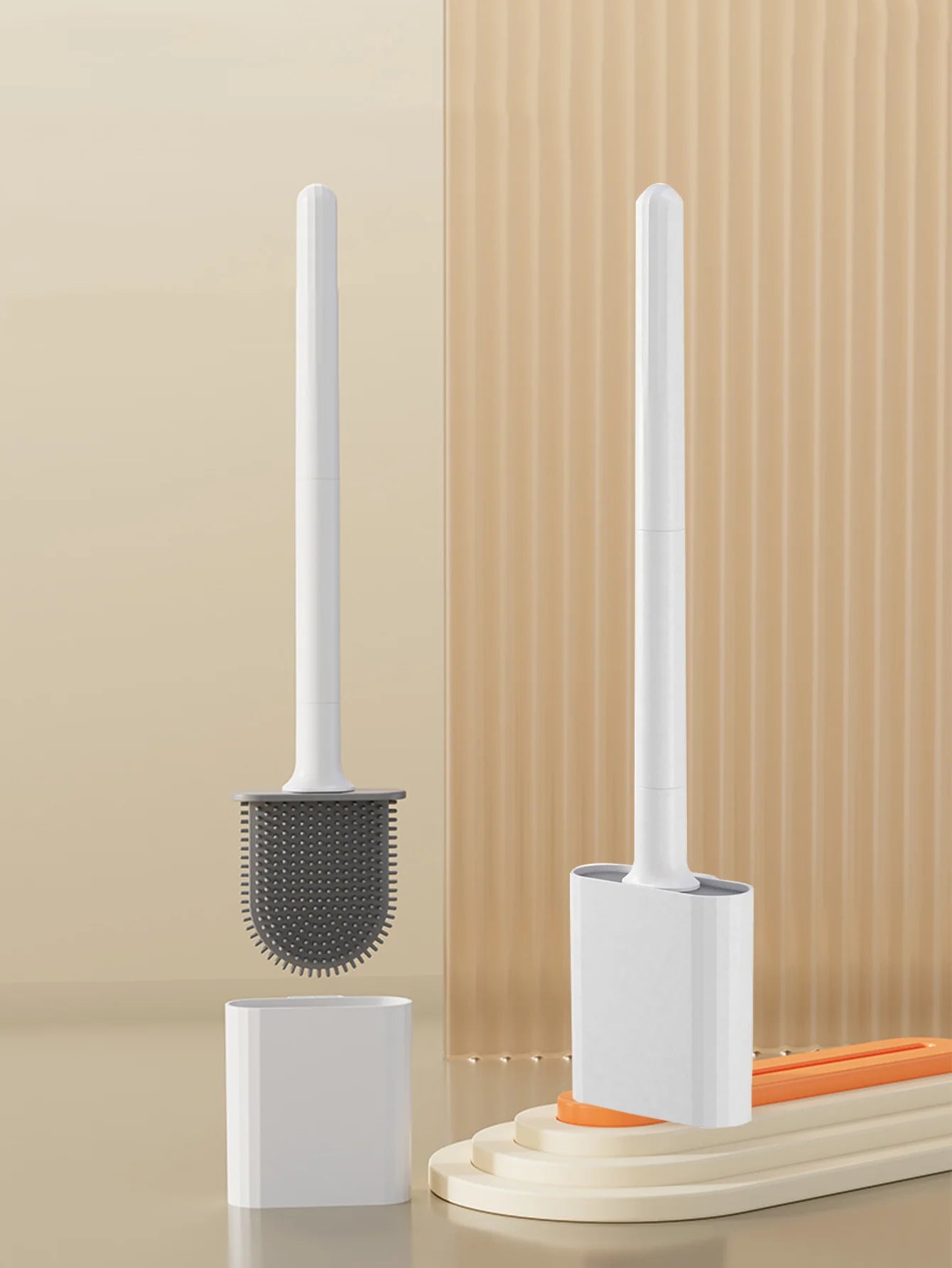 Compact Silicone Toilet Brush with Holder