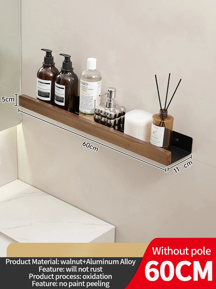 Wood & Aluminum Wall-Mounted Bathroom Shelf