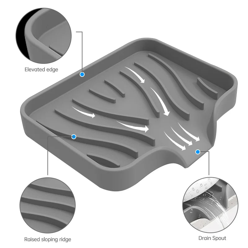 Quick-Drain Silicone Soap & Sponge Tray