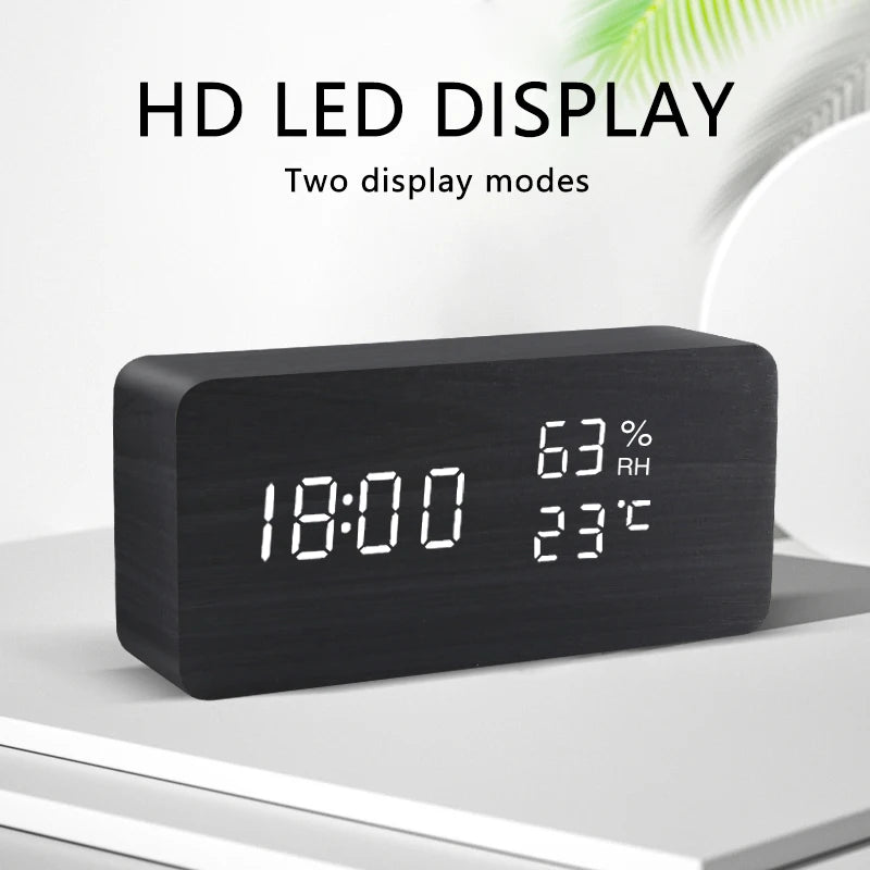 Wood-Look Voice-Control LED Alarm Clock