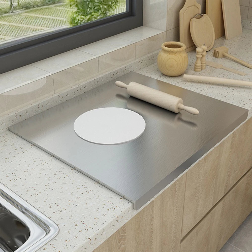 L-shaped stainless steel countertop preparation board