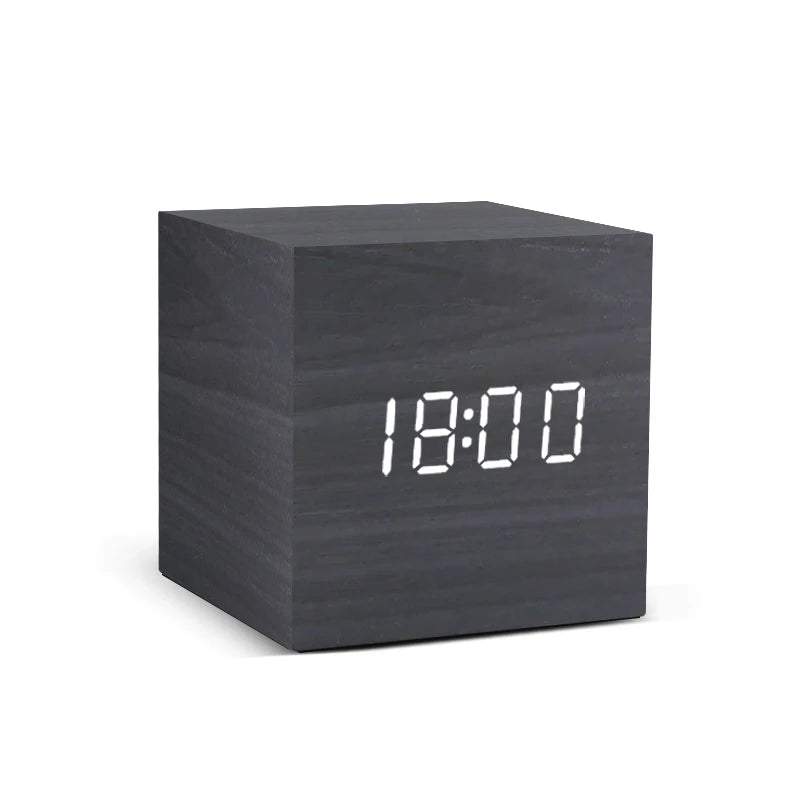 Wood-Look Voice-Control LED Alarm Clock