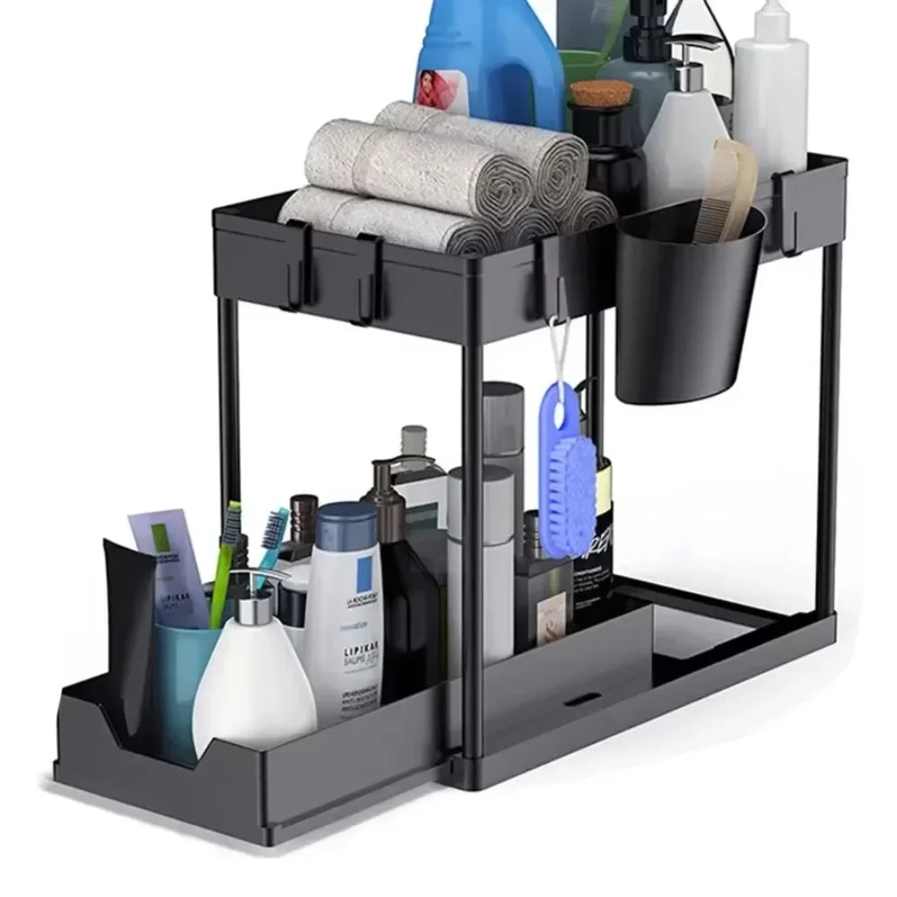 2-Tier Pull-Out Under-Sink Organizer with Side Hooks